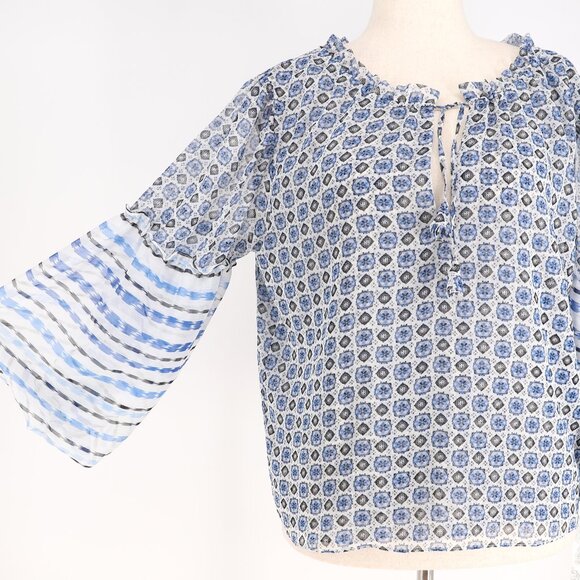 MISA LOS ANGELES Renata Chiffon Blouse Lightweight Blouson Sleeve Blue Size L - Picture 9 of 12